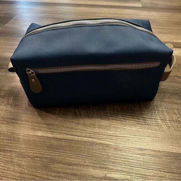 RAE DUNN "His" Toiletry Bag with 2nd Zipper Pocket navy blue - Picture 5 of 9
